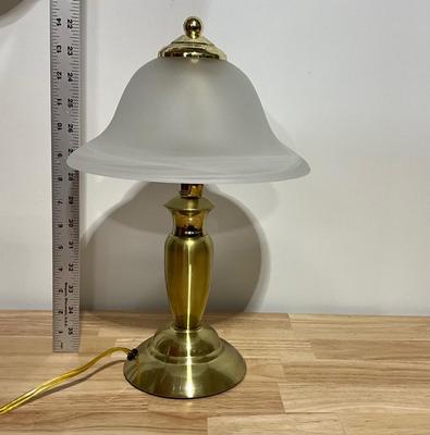 Brass Lamp with White Glass Dome Shade, 3-way electric