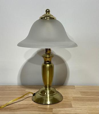 Brass Lamp with White Glass Dome Shade, 3-way electric