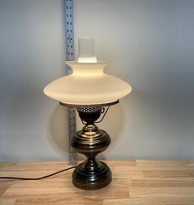 Vintage Brass Electric Lamp with Original Milk Glass Shade