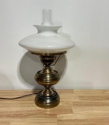 Vintage Brass Electric Lamp with Original Milk Glass Shade