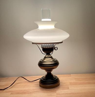 Vintage Brass Electric Lamp with Original Milk Glass Shade