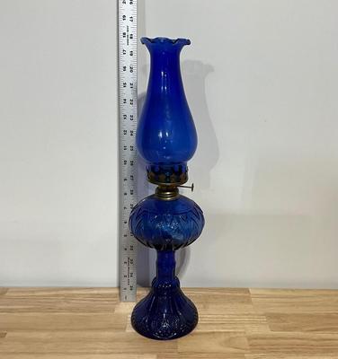 Vintage Cobalt Blue Tall Princess Feather Oil Lamp
