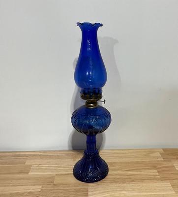 Vintage Cobalt Blue Tall Princess Feather Oil Lamp