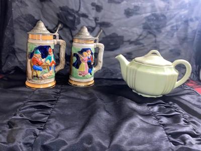 VINTAGE GERMAN STYLE STEINS AND 1940’s STYLE TEAPOT