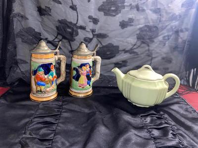 VINTAGE GERMAN STYLE STEINS AND 1940’s STYLE TEAPOT
