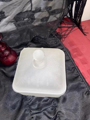 SET OF 4 TIARA GLASS HOSTESS SNACK PLATES WITH CUP, FROSTED CANDY DISH AND RUBY VASE