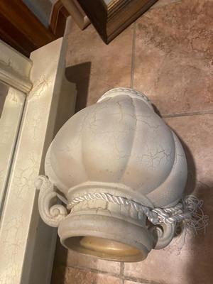 CREAM COLORED ANTIQUED MIRROR AND POT