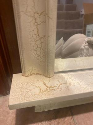 CREAM COLORED ANTIQUED MIRROR AND POT