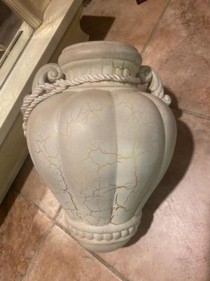 CREAM COLORED ANTIQUED MIRROR AND POT