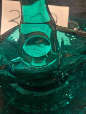 BEAUTIFUL TEAL GLASS BASKET AND CAKE PLATTER