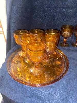 GORGEOUS VINTAGE TIARA AMBER PUNCH BOWL SET