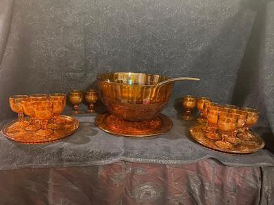 GORGEOUS VINTAGE TIARA AMBER PUNCH BOWL SET