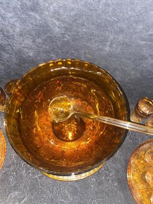 GORGEOUS VINTAGE TIARA AMBER PUNCH BOWL SET