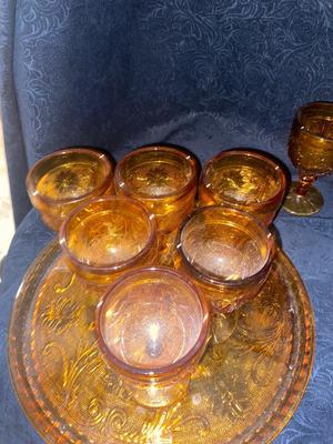 GORGEOUS VINTAGE TIARA AMBER PUNCH BOWL SET