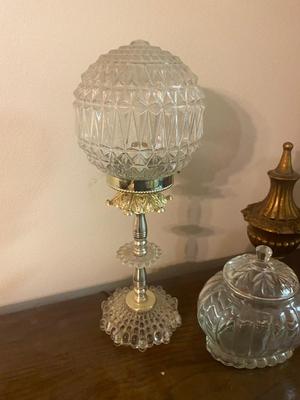 VINTAGE GLASS LAMP, HOME INTERIORS ACCENTS AND CANDY DISH