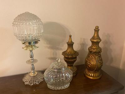 VINTAGE GLASS LAMP, HOME INTERIORS ACCENTS AND CANDY DISH