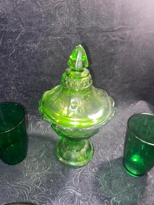 LOVELY VINTAGE DEEP GREEN GLASS DISHES