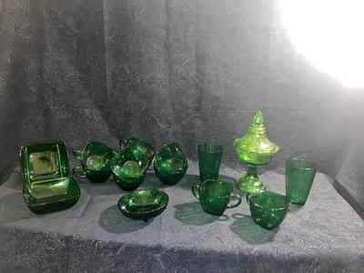 LOVELY VINTAGE DEEP GREEN GLASS DISHES