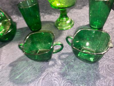LOVELY VINTAGE DEEP GREEN GLASS DISHES