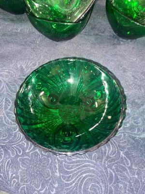 LOVELY VINTAGE DEEP GREEN GLASS DISHES