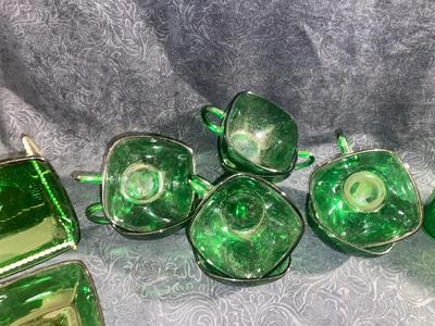 LOVELY VINTAGE DEEP GREEN GLASS DISHES