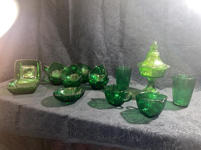 LOVELY VINTAGE DEEP GREEN GLASS DISHES