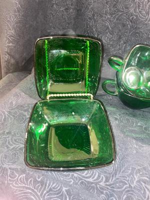 LOVELY VINTAGE DEEP GREEN GLASS DISHES
