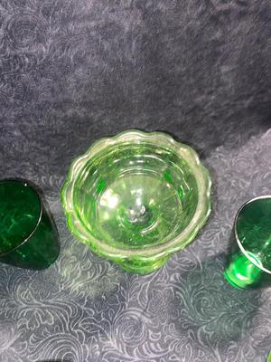 LOVELY VINTAGE DEEP GREEN GLASS DISHES