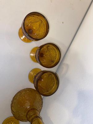 TIARA AMBER STEMMED GLASSES AND DECANTER