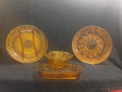 TIARA GLASS DEVILED EGG & SECTIONED PLATTERS WITH SERVING BOWLS