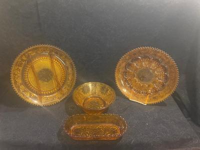 TIARA GLASS DEVILED EGG & SECTIONED PLATTERS WITH SERVING BOWLS