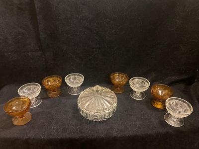 TIARA GLASS SORBET CUPS AND COVERED CANDY DISH