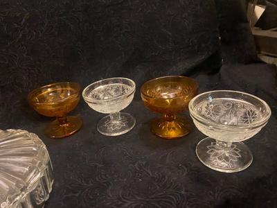 TIARA GLASS SORBET CUPS AND COVERED CANDY DISH