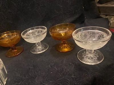 TIARA GLASS SORBET CUPS AND COVERED CANDY DISH