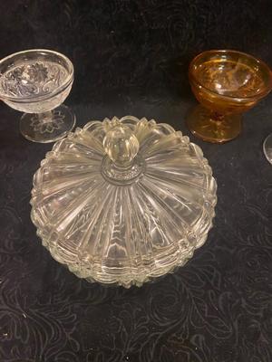TIARA GLASS SORBET CUPS AND COVERED CANDY DISH