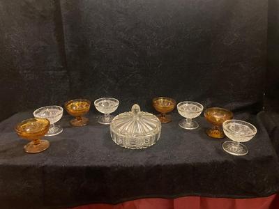 TIARA GLASS SORBET CUPS AND COVERED CANDY DISH