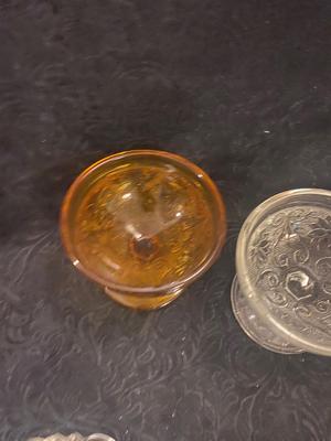 TIARA GLASS SORBET CUPS AND COVERED CANDY DISH