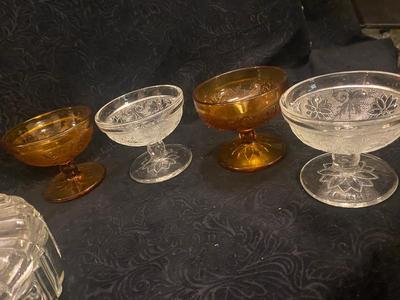 TIARA GLASS SORBET CUPS AND COVERED CANDY DISH