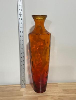 Tall multicolor orange/pink Crackle Glass Vase
