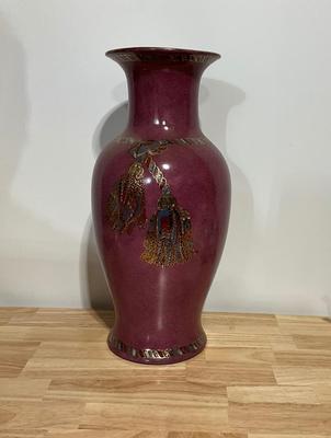 Burgundy Hand Painted Vase 17”