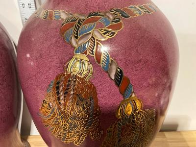 Burgandy Hand Painted Vase 17”