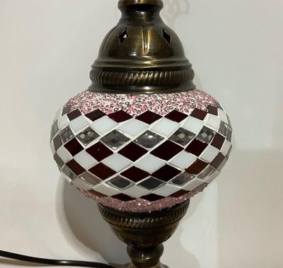 Turkish Mosaic Table Lamp, Red and White 14”