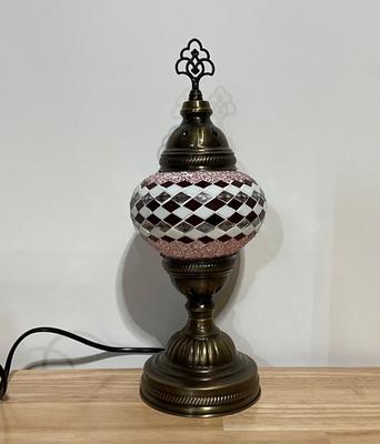 Turkish Mosaic Table Lamp, Red and White 14”