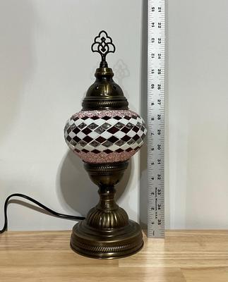 Turkish Mosaic Table Lamp, Red and White 14”