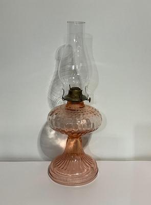 Vintage Pink Depression Thumbprint Oil Lamp, 1930’s