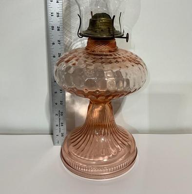 Vintage Pink Depression Thumbprint Oil Lamp, 1930’s