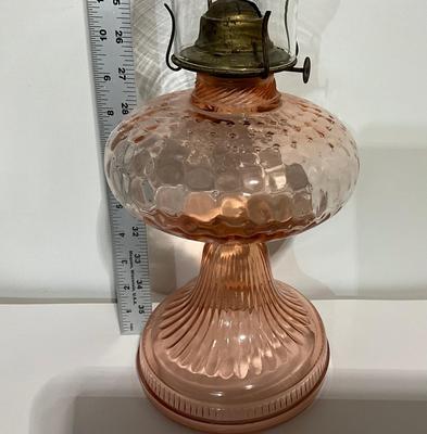 Vintage Pink Depression Thumbprint Oil Lamp, 1930’s