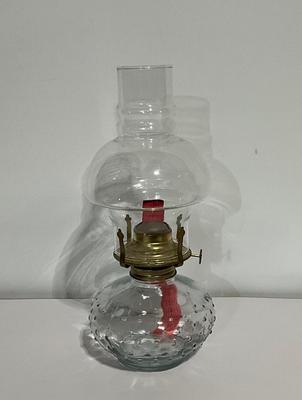 Vintage oil Lamp, clear glass with stunning hobnail base.