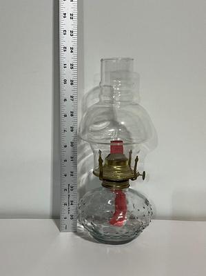 Vintage oil Lamp, clear glass with stunning hobnail base.