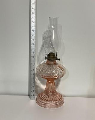 Vintage Pink Depression Thumbprint Oil Lamp, 1930’s